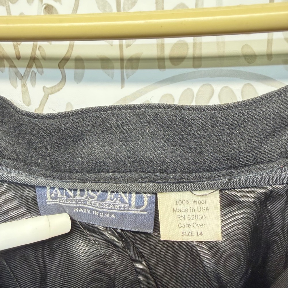 Lands End Pencil Skirt Womens 14 Black 100% Wool Vintage Midi Made in USA - Picture 6 of 7